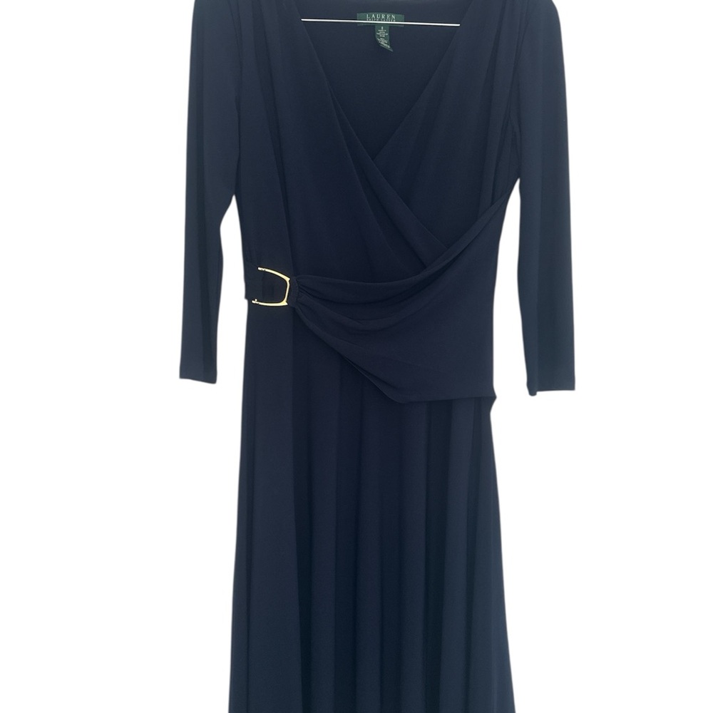 RLX Ralph Lauren Elegant Gold and Blue Long Sleeve Dress